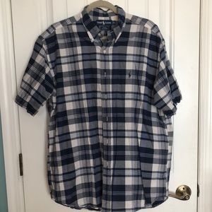 Ralph Lauren Blue Plaid short sleeve shirt Large